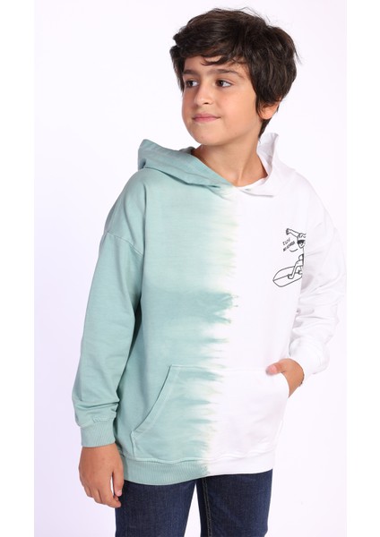 Erkek Çocuk Kapüşonlu Baskılı Iki Renkli Sweatshirt