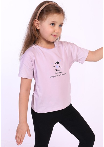 Toontoy Kız Çocuk Penguen Yazı Baskılı Tişört