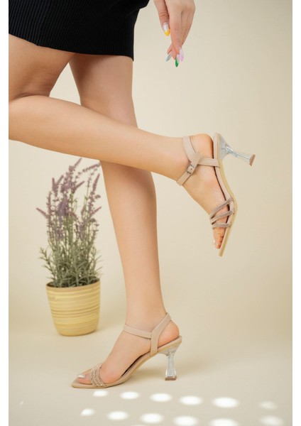 Şeffaf Kadeh Ökçe Taşlı Ten Sandalet modelleri