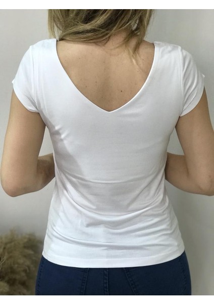Derin Ön Arka V Yaka Askılı Viskon Kumaş T-Shirt Umay fiyatları