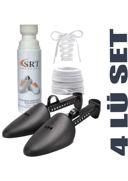 4lü Set Beyaz Deri ve Kumaş Ayakkabı Boyası 75ML Telli Ayakkabı Kalıbı 2çift K111-K103 120CM Bağ
