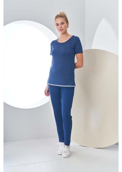 24200 Kadın Puantiyeli Yarım Kollu Pijama Takım