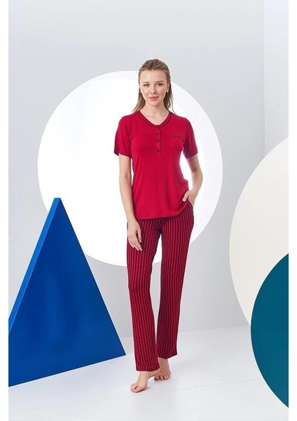 Pjs 24157 Kadın Çizgili Patlı Kısa Kol Pijama Takım modelleri