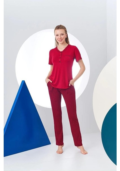 Pjs 24157 Kadın Çizgili Patlı Kısa Kol Pijama Takım fırsatları