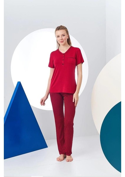 Pjs 24157 Kadın Çizgili Patlı Kısa Kol Pijama Takım indirimleri