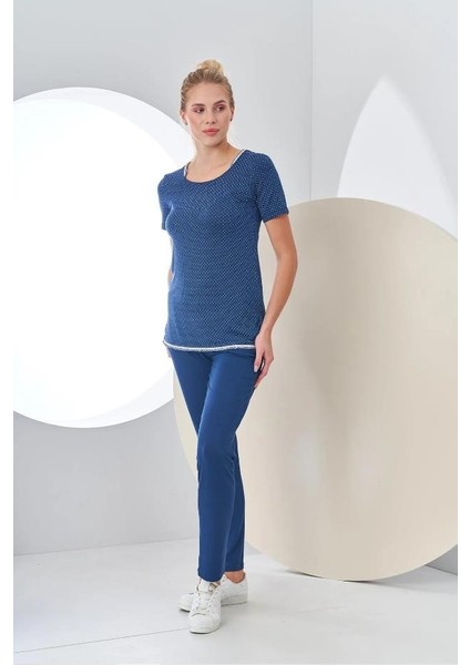 24200 Kadın Puantiyeli Yarım Kollu Pijama Takım