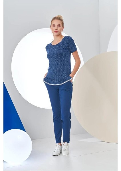 24200 Kadın Puantiyeli Yarım Kollu Pijama Takım