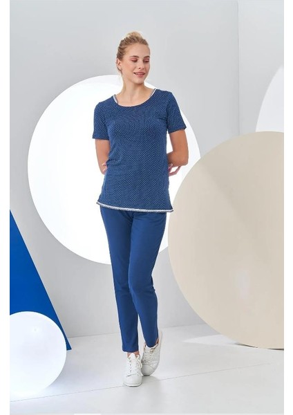 24200 Kadın Puantiyeli Yarım Kollu Pijama Takım