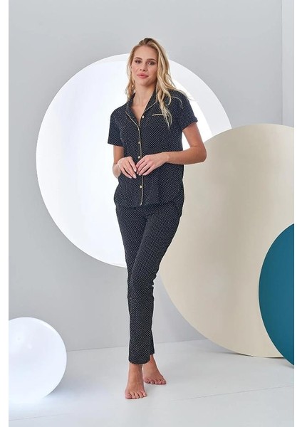 24213 Kadın Puantiyeli Düğmeli Pijama Takım fırsatları
