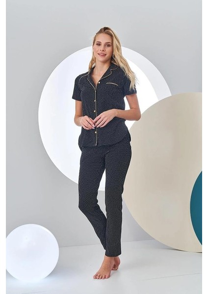24213 Kadın Puantiyeli Düğmeli Pijama Takım indirimleri