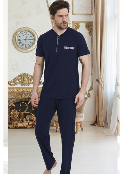 %100 Pamuklu Süprem Penye Kısa Kol Erkek Pijama Takım