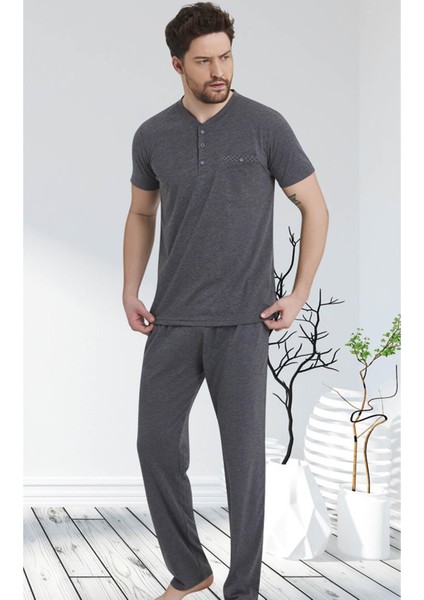 %100 Pamuklu Süprem Penye Kısa Kol Erkek Pijama Takım