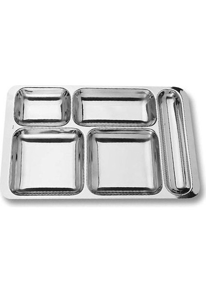 Paslanmaz Çelik 5 Bölmeli Metal Tabldot Tabağı 28X40CM (50 Adet)
