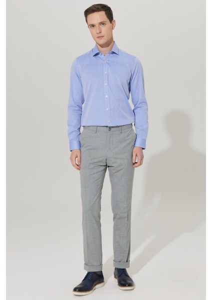 ALTINYILDIZ CLASSICS Erkek Mavi Ütüleme Gerektirmeyen Non-ıron Taılored Slim Fit Dar Kesim %100 Pamuk Desenli Gömlek