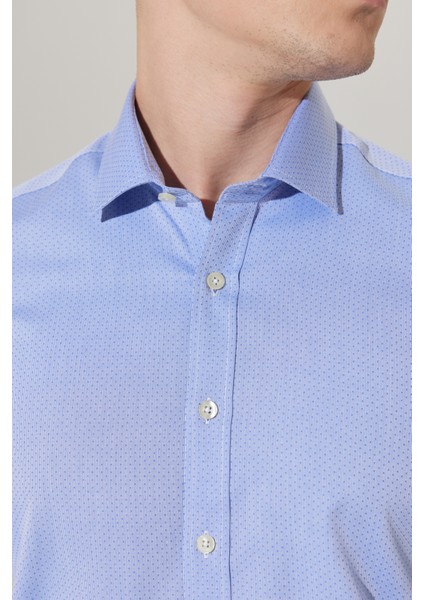 ALTINYILDIZ CLASSICS Erkek Mavi Ütüleme Gerektirmeyen Non-ıron Taılored Slim Fit Dar Kesim %100 Pamuk Desenli Gömlek