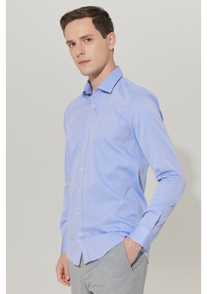 ALTINYILDIZ CLASSICS Erkek Mavi Ütüleme Gerektirmeyen Non-ıron Taılored Slim Fit Dar Kesim %100 Pamuk Desenli Gömlek fiyatları