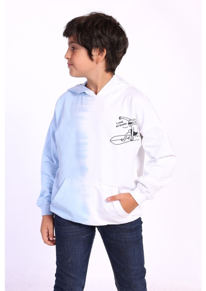 Erkek Çocuk Kapüşonlu Baskılı Iki Renkli Sweatshirt