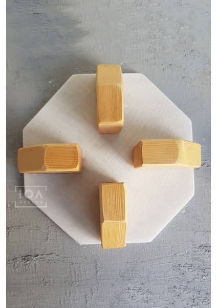 Ada - Ahşap Ayaklı Gerçek Mermer Sekizgen Stant Pasta Peynir Sunumluk