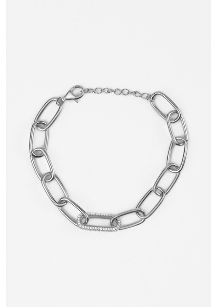 Beyaz Taş Detaylı 18 Ayar Beyaz Altın Kaplama Gümüş Bileklik