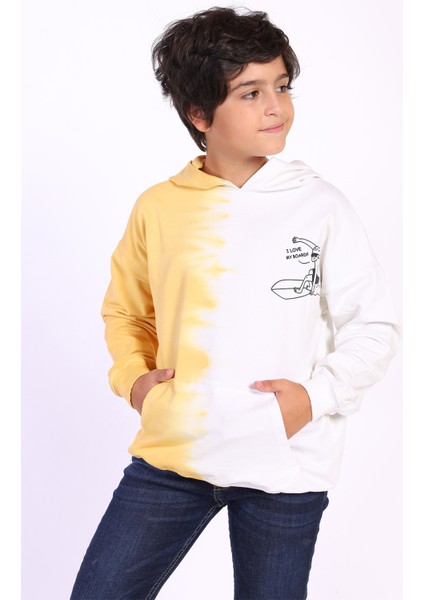 Erkek Çocuk Kapüşonlu Baskılı Iki Renkli Sweatshirt