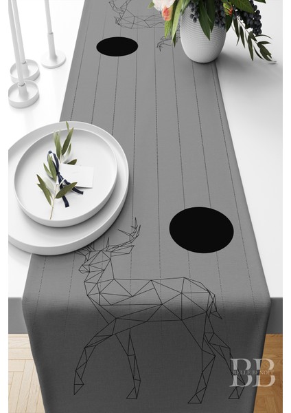 Çift Tarafı 3D Dijital Baskılı 4'lü Yastık Kılıfı Kırlent Kılıfı ve Amerikan Servis Runner Set