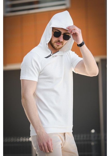 Valery Slim Fit Dokulu Fermuar Detaylı Kapüşonlu Erkek Tshirt fiyatları