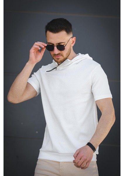 Valery Slim Fit Dokulu Fermuar Detaylı Kapüşonlu Erkek Tshirt modelleri
