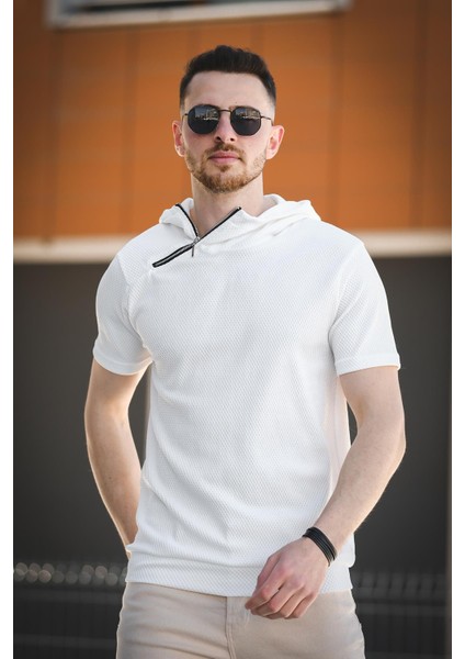 Valery Slim Fit Dokulu Fermuar Detaylı Kapüşonlu Erkek Tshirt fırsatları
