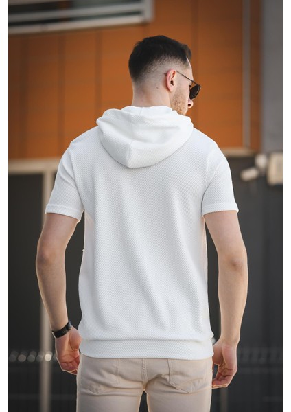 Valery Slim Fit Dokulu Fermuar Detaylı Kapüşonlu Erkek Tshirt indirimleri