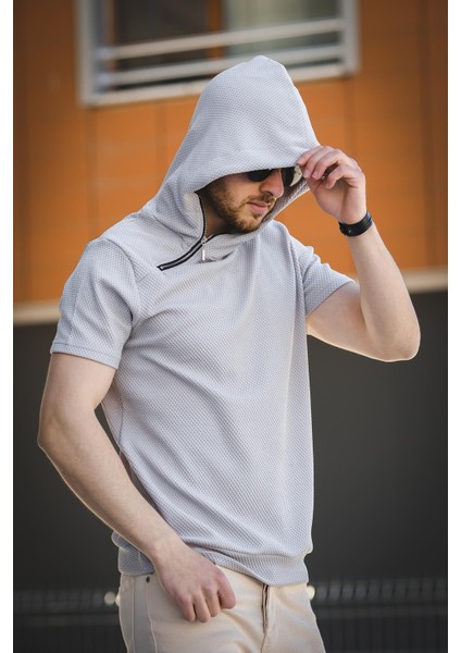 Valery Slim Fit Dokulu Fermuar Detaylı Kapüşonlu Erkek Tshirt modelleri
