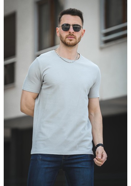 Ronath Slim Fit Waffle Desen Bisiklet Yaka Basic Erkek Tshirt