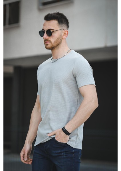 Ronath Slim Fit Waffle Desen Bisiklet Yaka Basic Erkek Tshirt