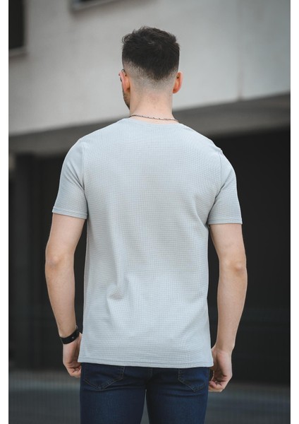 Ronath Slim Fit Waffle Desen Bisiklet Yaka Basic Erkek Tshirt