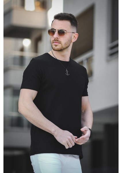 Ronath Slim Fit Waffle Desen Bisiklet Yaka Basic Erkek Tshirt