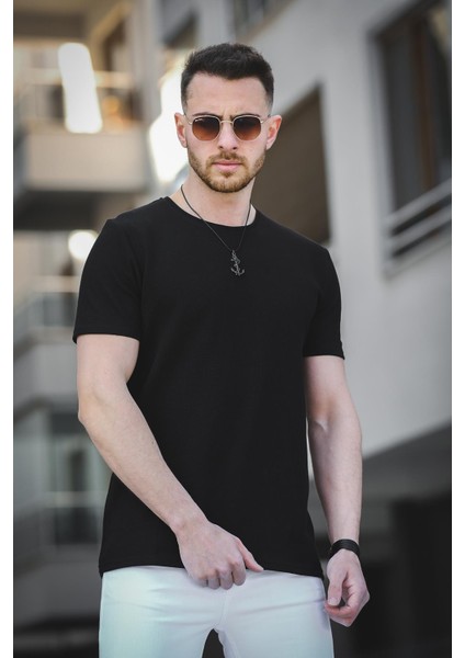 Ronath Slim Fit Waffle Desen Bisiklet Yaka Basic Erkek Tshirt modelleri