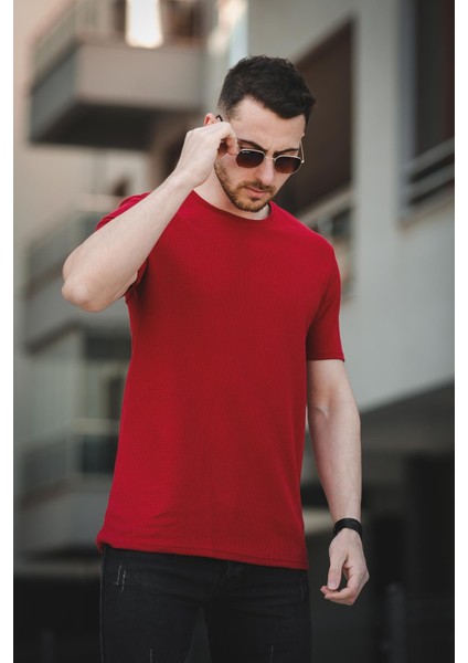 Ronath Slim Fit Waffle Desen Bisiklet Yaka Basic Erkek Tshirt