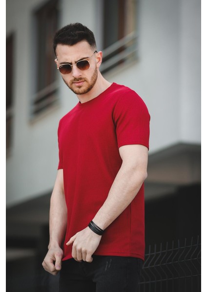 Ronath Slim Fit Waffle Desen Bisiklet Yaka Basic Erkek Tshirt modelleri