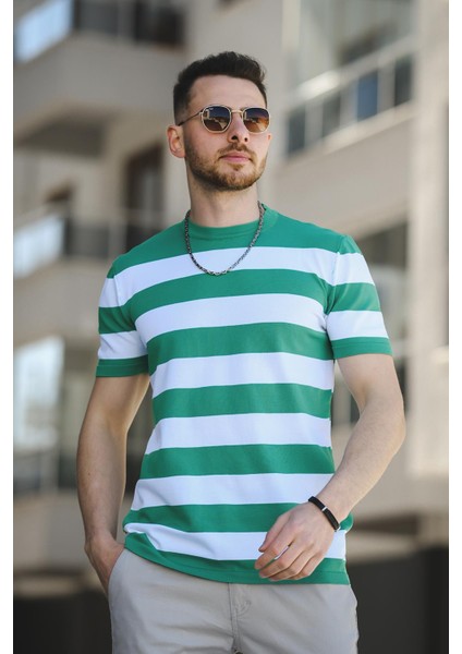 Jesse Slim Fit Çizgili Merserize Erkek Triko Tshirt