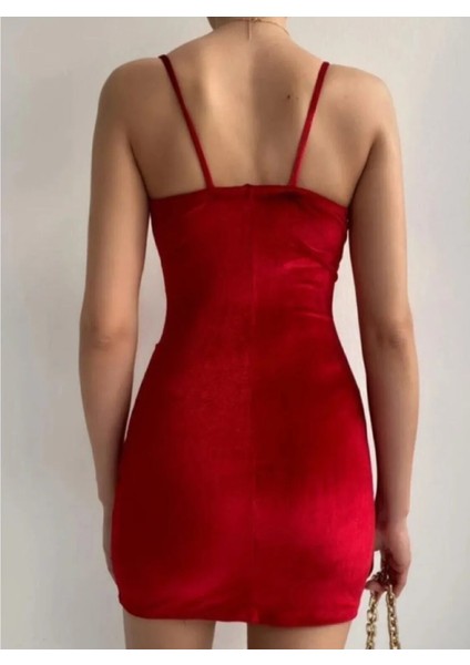 Asimetrik Kadife Kruvaze Mini Elbise modelleri