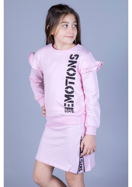 Toontoy Kız Çocuk Baskılı Etek Fermuar Detaylı Takım