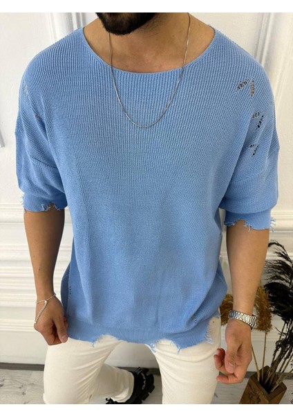 Yırtık Detaylı Tişört Lazer Kesim Tshirt