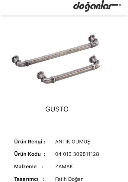 Doğanlar Gusto 192 mm Mobilya Kulp Olifka Antik Gümüş modelleri