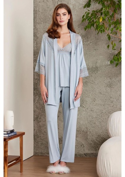 2820 Mist Dantelli Penye 3'lü Kadın Şortlu Pijama Takımı fırsatları