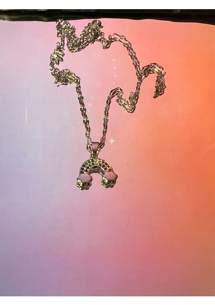Renkli Taşlı Gökkuşağı Şekilli Silver Çelik Kolye fiyatları