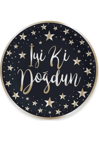 Gold Yaldızlı Iyi Ki Doğdun Baskılı Siyah Tabak