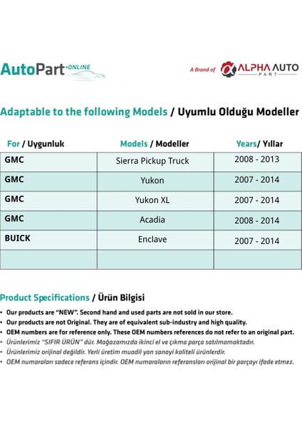 GMC Yukon, Yukon XL için Yan Ayna Dişlisi indirimleri