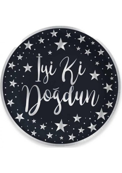 Gümüş Yaldızlı Iyi Ki Doğdun Baskılı Siyah Tabak