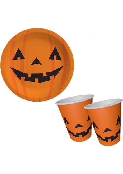 Halloween Balkabağı Karton Tabak Bardak 8 Adet