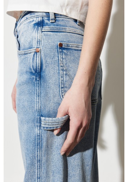 Mom Carpenter Fit Normal Bel Düz Paça Mavi Esnek Jean Kot Pantolon