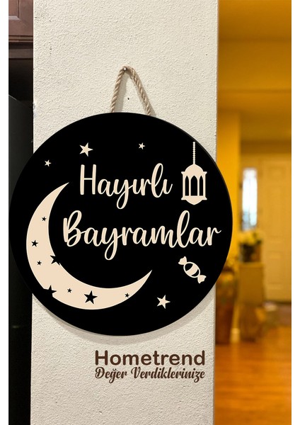 Hayırlı Bayramlar Ahşap Kapı Süsü, Duvar Dekoru, Bayram Duvar Süslemesi